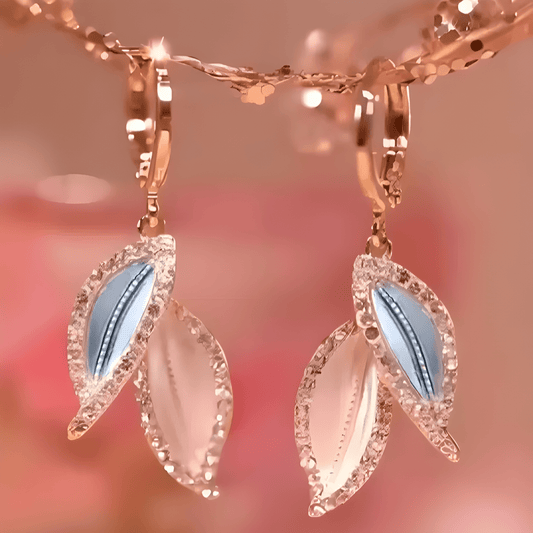Azure Whispers - Korean Blue White Leaf Diamond Liner Earrings