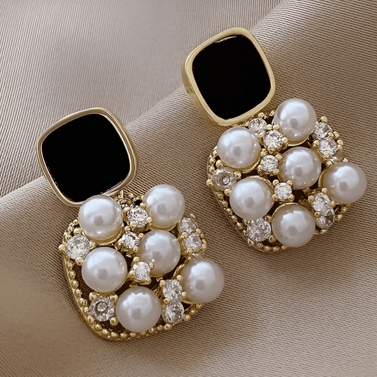 Gilded Elegance - Gold-Covered White Pearl Trendy Earrings