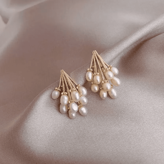 Korean White Pearl Cluster Earrings